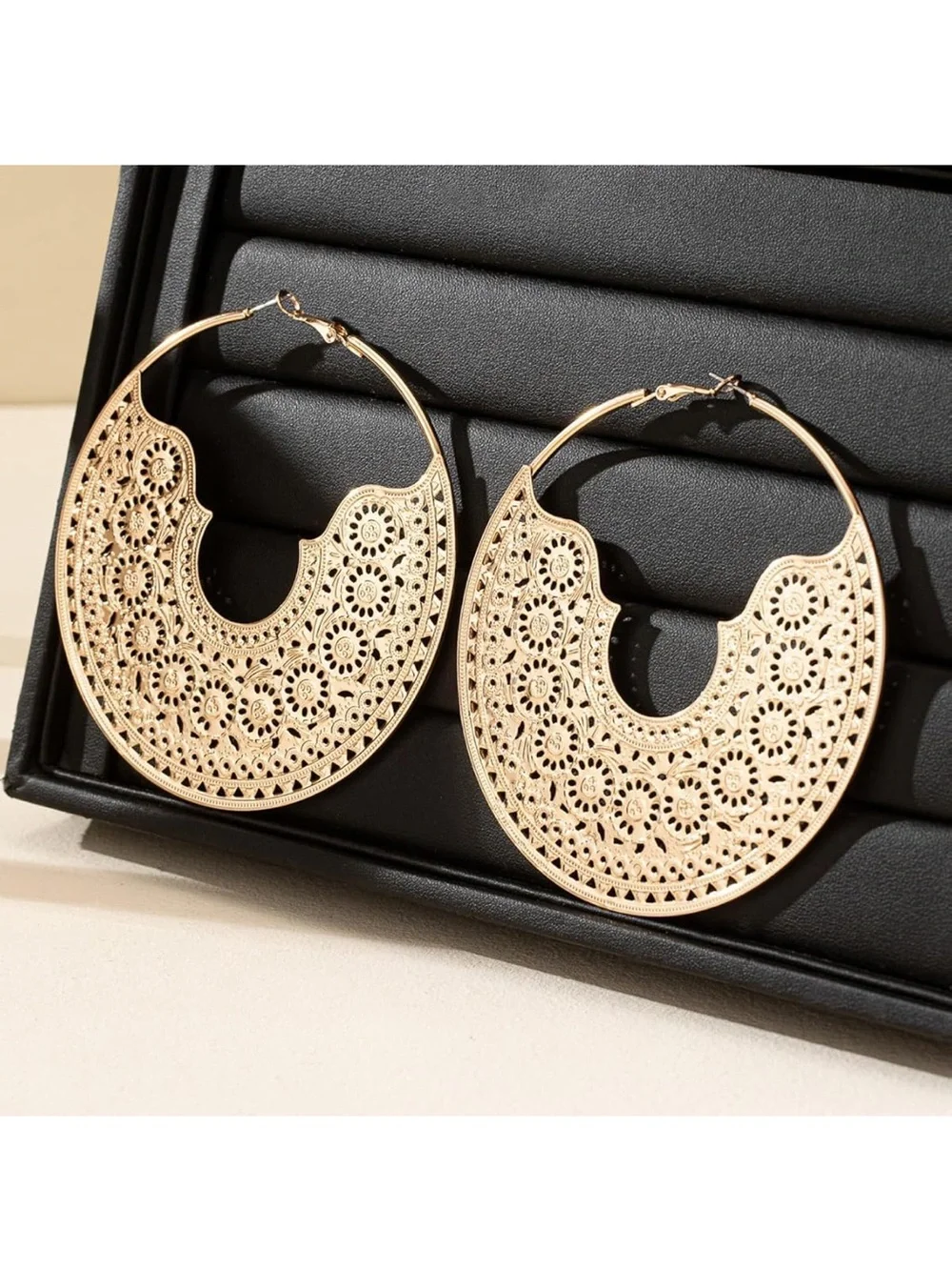 Gold color Filigree Large Hoop Earrings - Elegant Women's Jewelry